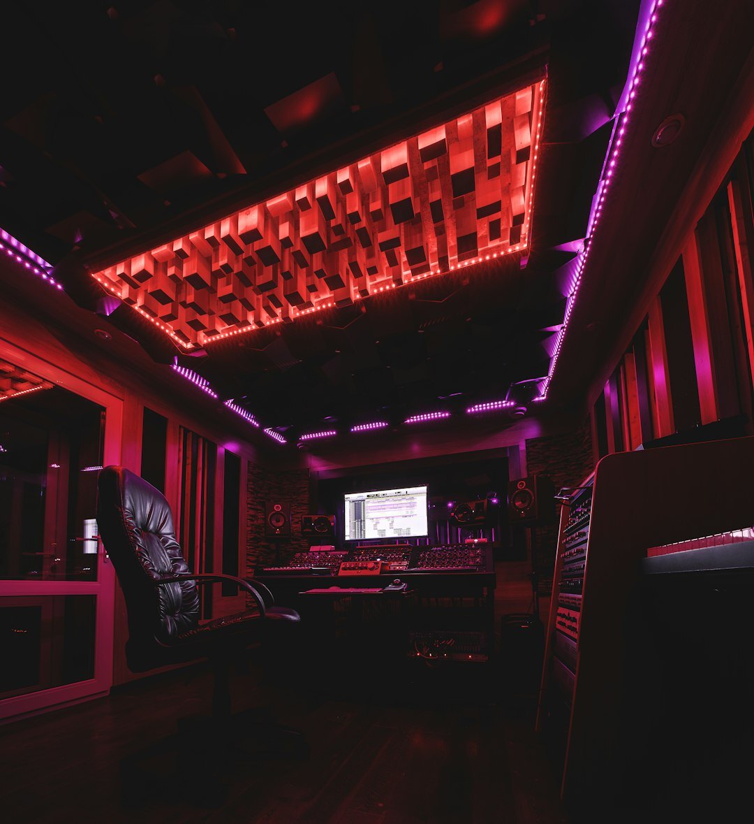 Audio mixing console in a professional broadcast studio